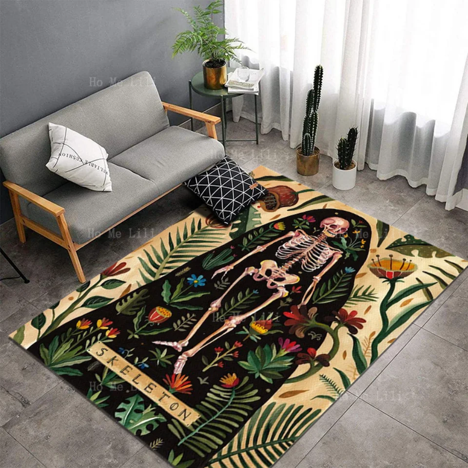 The Undying Romanian Story A Skeleton Lying In Flowers Non Slip Flannel Carpet By Ho MeLili For Home Decoration