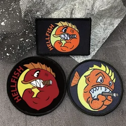 Fighting Hellfish Print Haak En Lus Patch Grappige Armband Moreel Badge Embleem Rugzak Tactische Accessoires Stickers