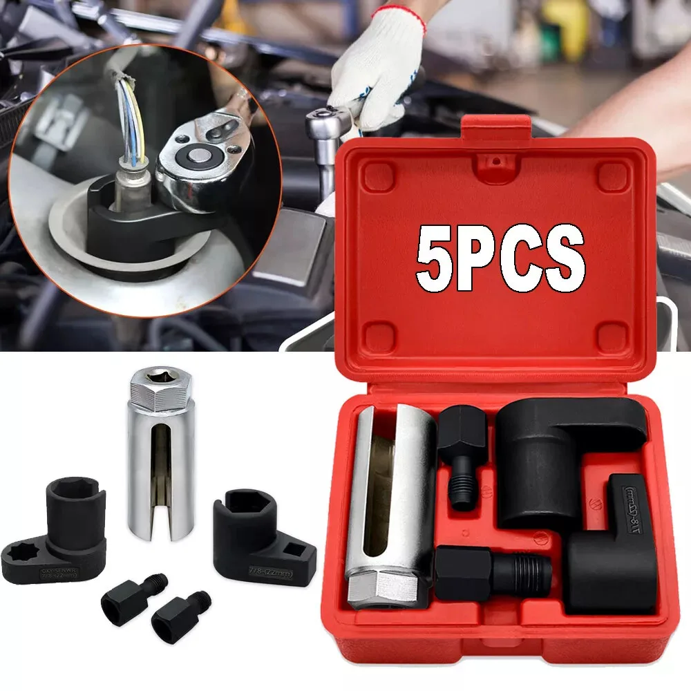 5pcs 22mm Oxygen Sensor Wrench Kit for Automotive O2 Socket Removal Install Offset Vacuum Sensor Socket Thread Chaser Tool