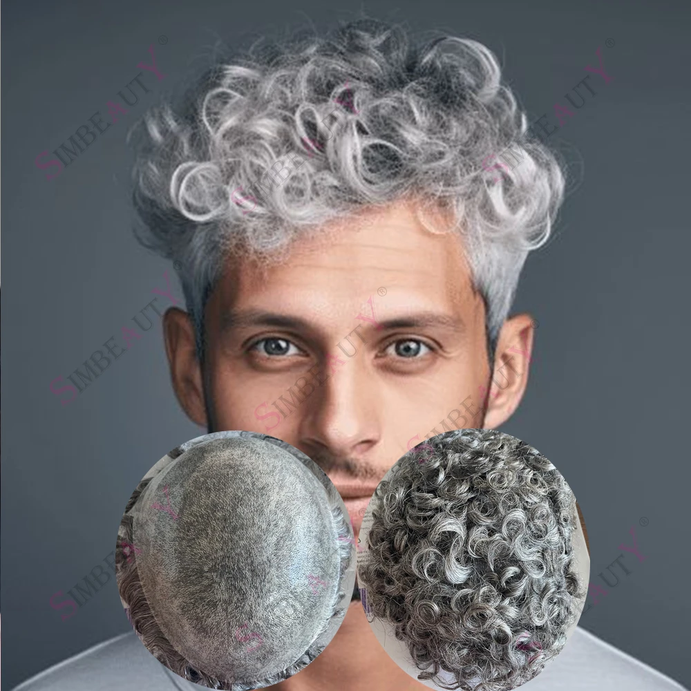 

18 мм вьющиеся Vloop супер тонкая основа для кожи прочный 0,06 мм натуральные человеческие волосы незаметный мужской парик 1b65 1b80 серый черный коричневый протектор