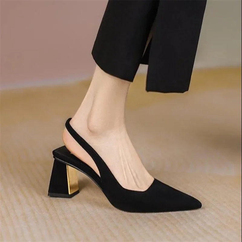 

High heeled shoes, hollow sandals, women's fish mouth thick heeled single shoes, women's pointed hollow buckle shoes