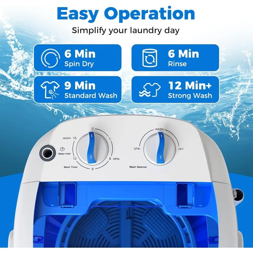 

Blue 15"D x 14"W x 20"H 5.5 Pounds Outdoor Mini Portable Washing Machine 5.5LBS Capacity Compact Washer with Spin Dryer