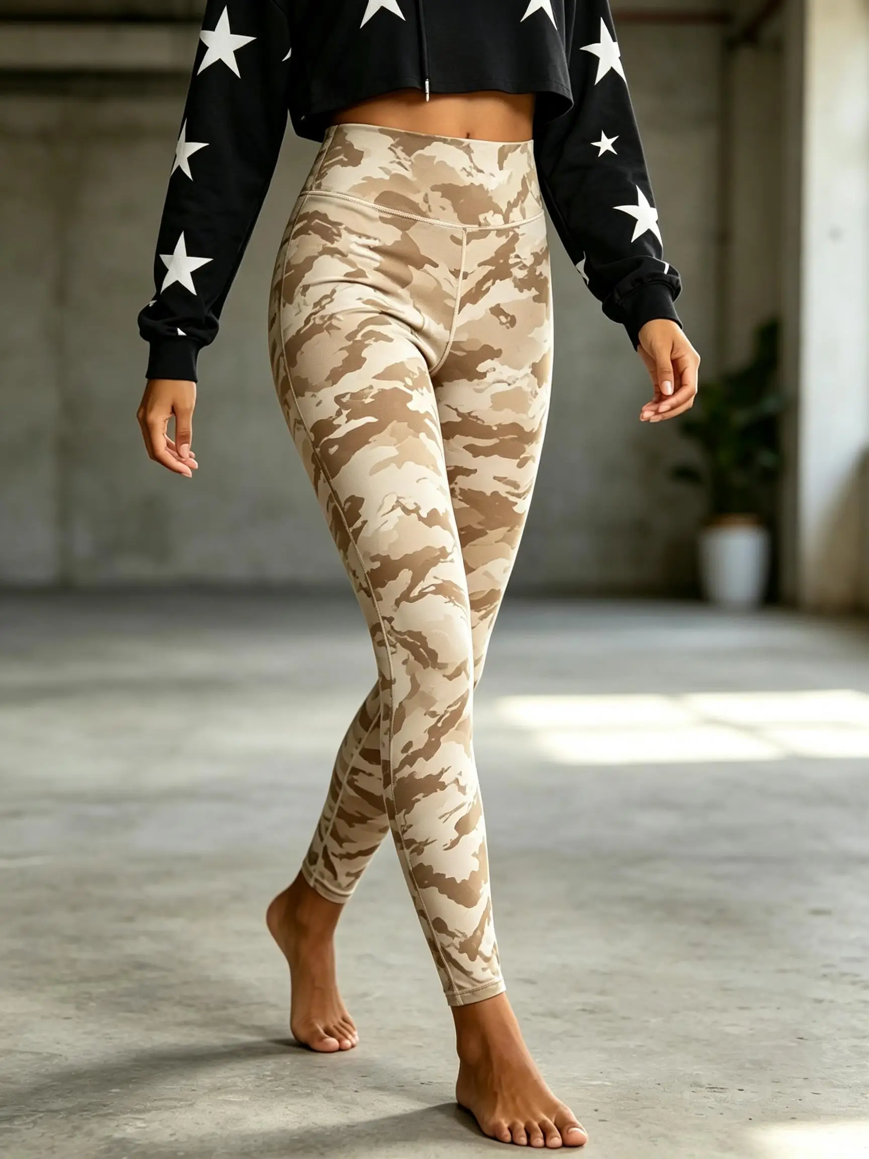 Women Fleece-Lined Mid-Rise Leggings Camouflage Print Slim Fit Stretch Warm Casual Workout Pants