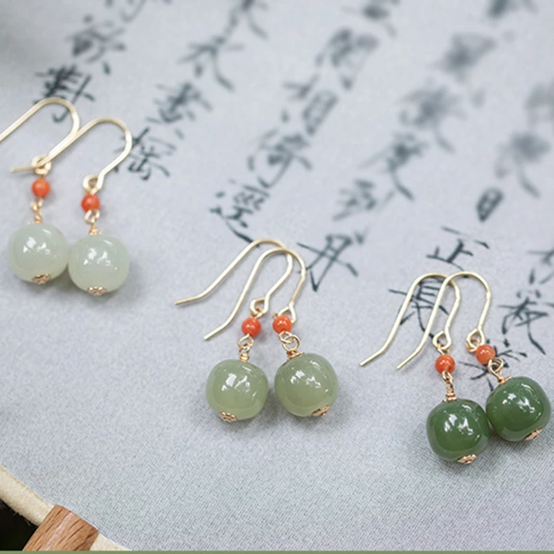 Genuine Jade Earrings Hypoallergenic Hook 925 Silver Piercing Luxury Quality Jewelry Chinese Style Womens Accessory Novelty Gift