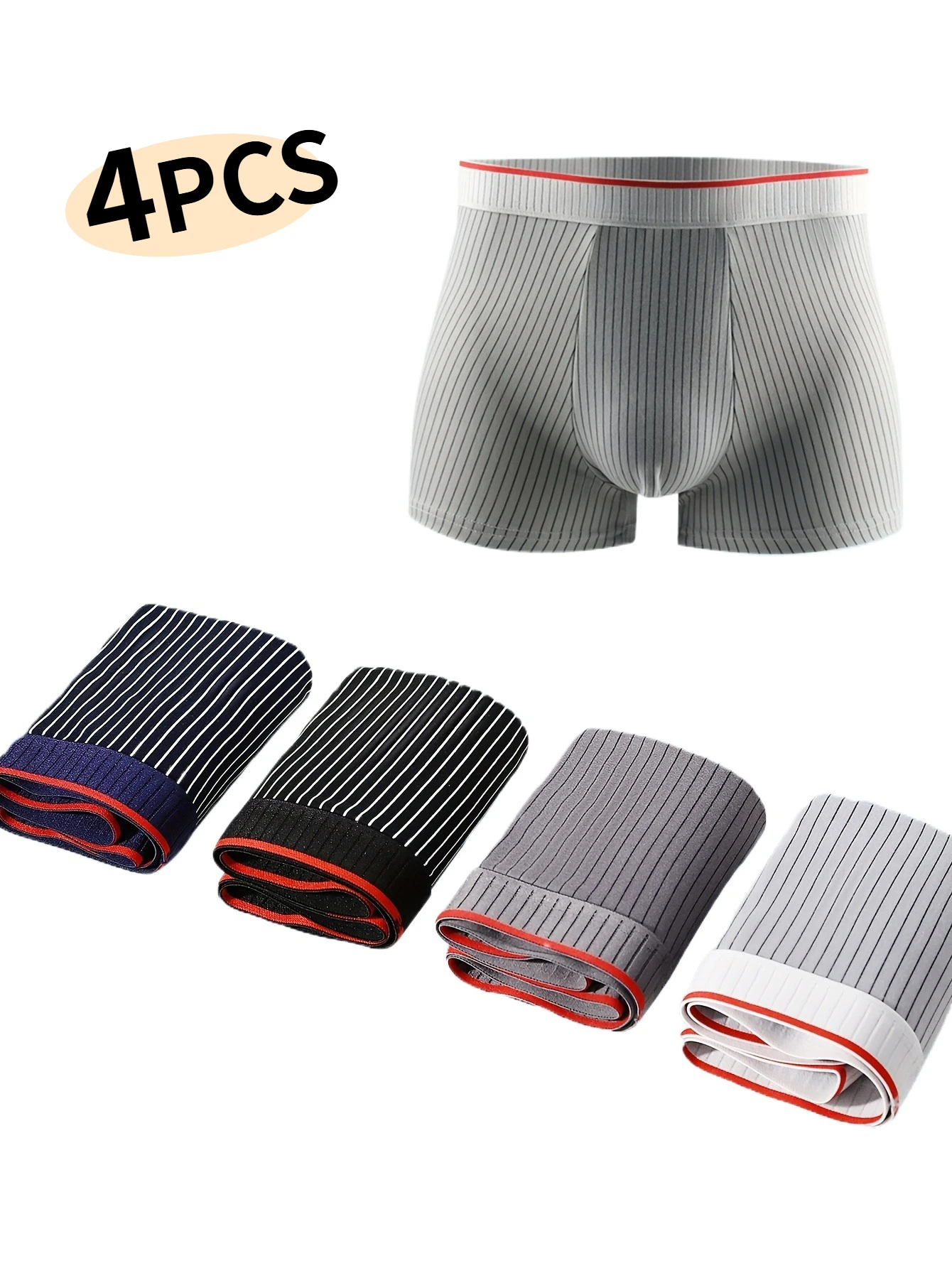 

4pcs Men's Underwear Striped Panties, Stylish Men's Boxers Are Breathable and Comfortable, Trendy Home Casual Boxer Shorts