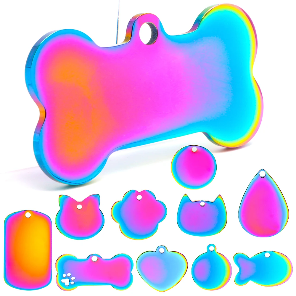 100 sztuk Pet Dog Rainbow identyfikator ze stali nierdzewnej spersonalizowana tabliczka znamionowa zapobiegająca zgubieniu metalowy breloczek wisiorek Charms akcesoria do prezentów