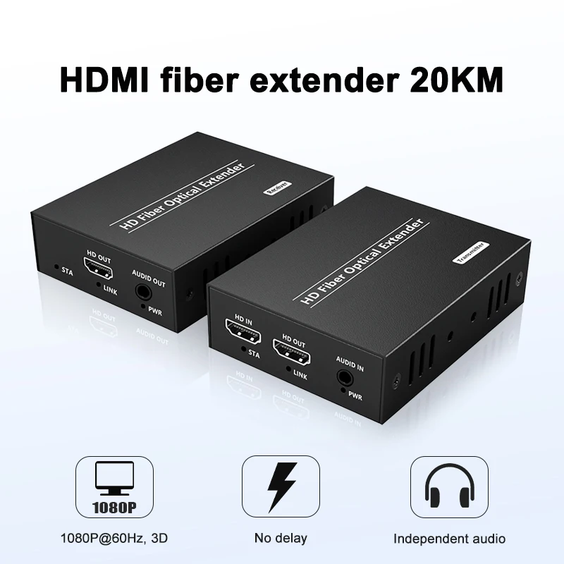 Uncompressed Transmission HDMI Extender Over Fiber Optic HDMI Extension 1080P@60Hz Full HD 20km for  NVR Notebook IPC Camera DVD