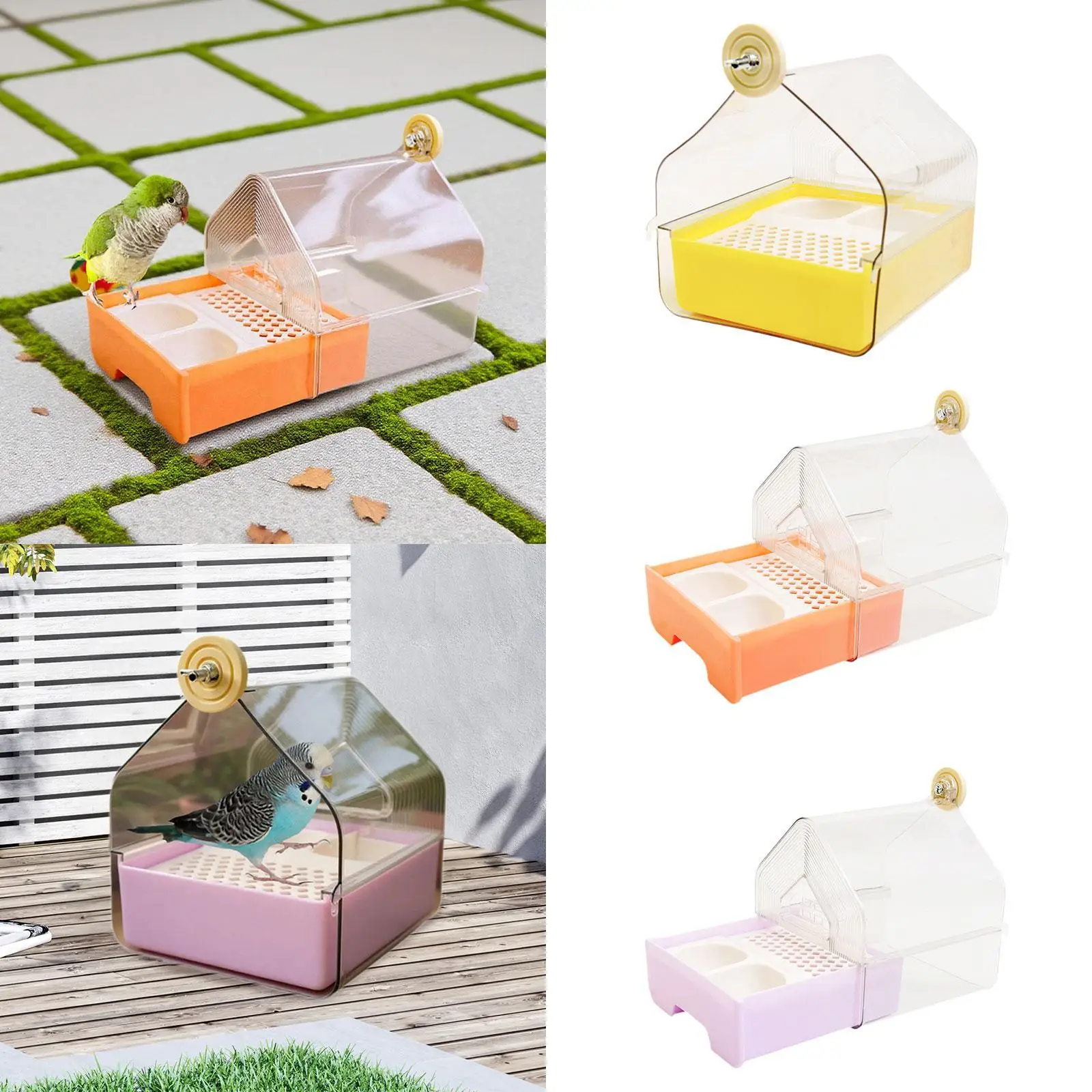 حمام معلق على شكل طيور مع وحدة تغذية للطيور وعاء حمام صندوق دش حوض استحمام للطيور الصغيرة إلى المتوسطة الطيور الببغاوات الببغاء #4