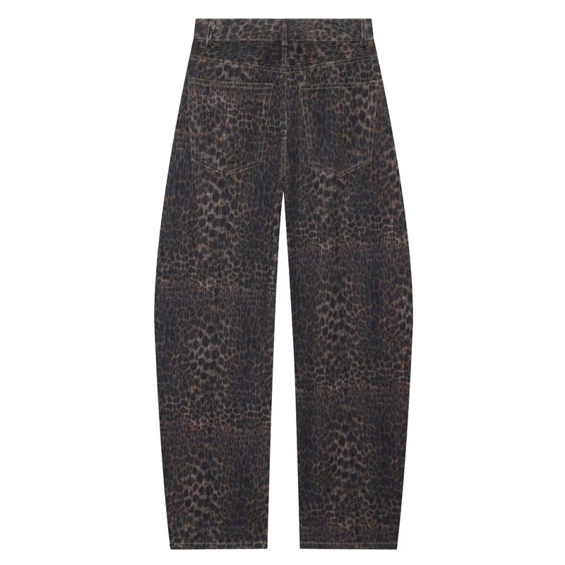 Damenhose mit Leopardenmuster, Damenjeans mit mittlerer Bundhöhe, braune, Vintage-Jeans mit weitem Bein für Damen, lässige Jeanshose, Streetwear. – Detail 9