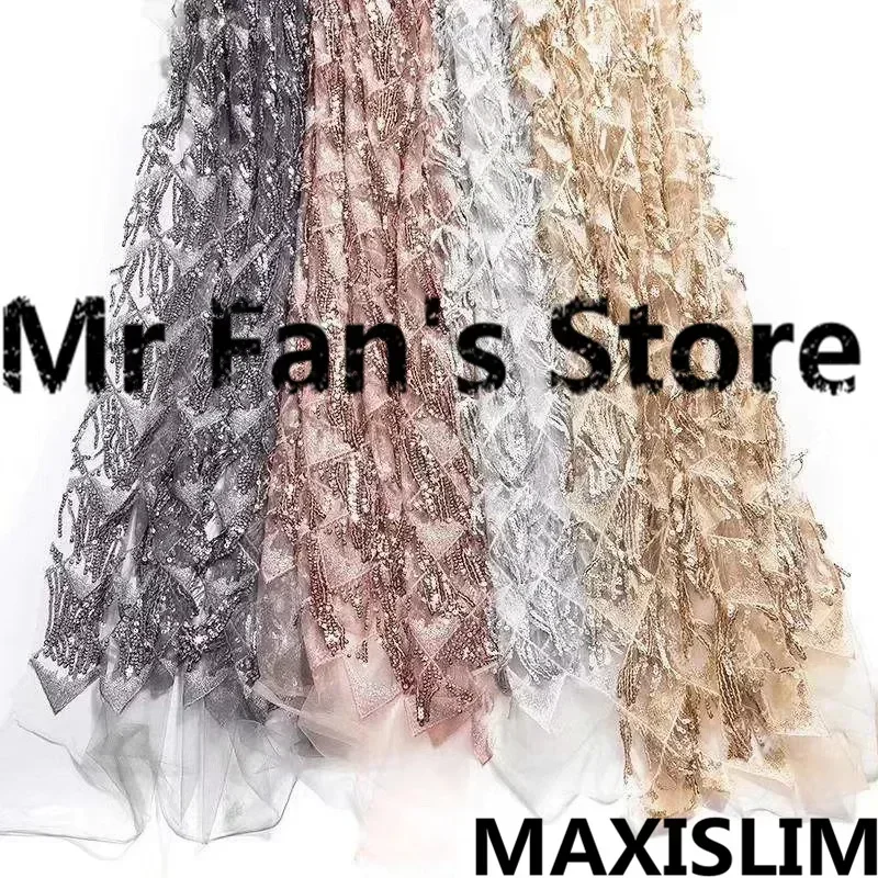 New 3+5MM Tassel Diamond Sequin Embroidered Lace Fabric16 Tassels for Important Occasion of Clothing Bag Decoration Wide:125CM