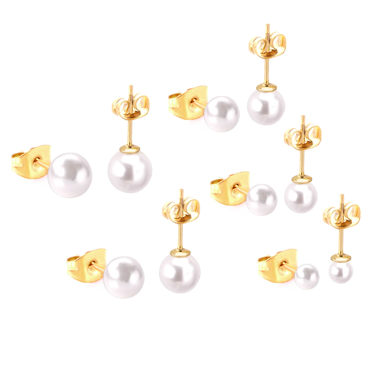 10 Paar Imitationsperlen-Ohrstecker aus 316L-Edelstahl, hypoallergen, kein Verblassen, vergoldet, versilbert, lässiger Piercing-Ohrring, Geschenk – Detail 2