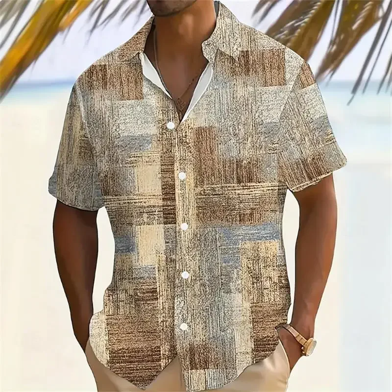 

New Men's Natural Beach Style Pattern 3D Printed Short Sleeve Lapel Business Casual Shirt Beach Vacation Party Outdoor Top