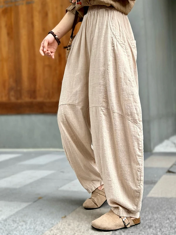Plones Largos Casus de Lino y Aodón de Cintura Alta Estilo Vintage para Mujer, Plones Hoados Retro Desdos,...