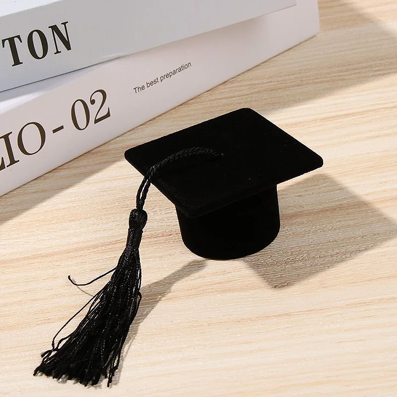 Velvet Ring Box Graduation Bachelor Cap Jewelry Packging Box Wedding Engagement Earring Box Graduation Gift Jewelry Organizer