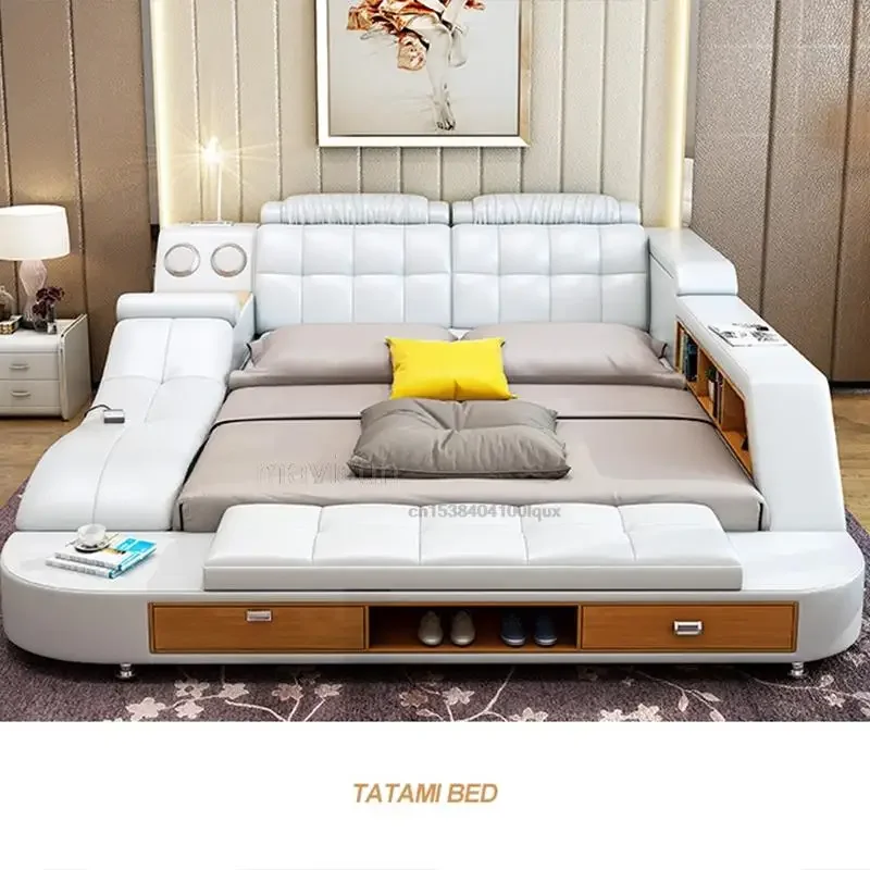 Multifunctional Master Bedroom Leather Double Size Bed Modern Ultimate Smart Bed With Storage Luxury Bedroom Furniture GY50GM