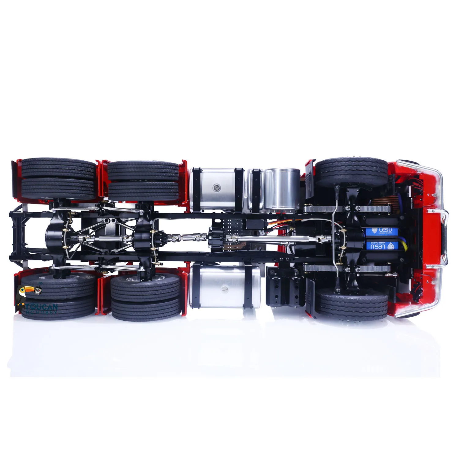 LESU 1/14 6X6 Radio Control Tractor coche RC camión 6*6 chasis de Metal pintado ensamblado Toucan DIY juguetes luz de techo Servo THZH1553