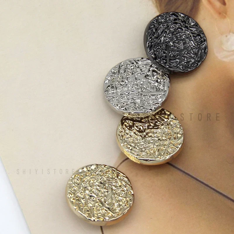 6pcs 25/28mm Large Round Flat Gold Metal Buttons For Garment Female Coat Blazer Decorative Handmade Needlework DIY Sewing Crafts