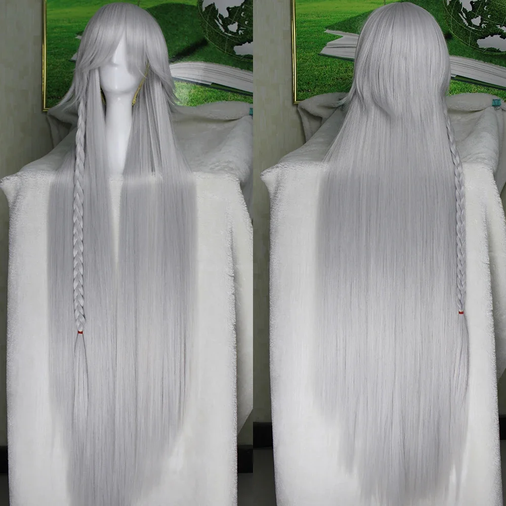 Kuroshitsuji-Perruque Cosplay Ciel Phantomhive, Cheveux Synthétiques Longs, Argent Gris, Anime Black Butler, Sous Taker, 120cm