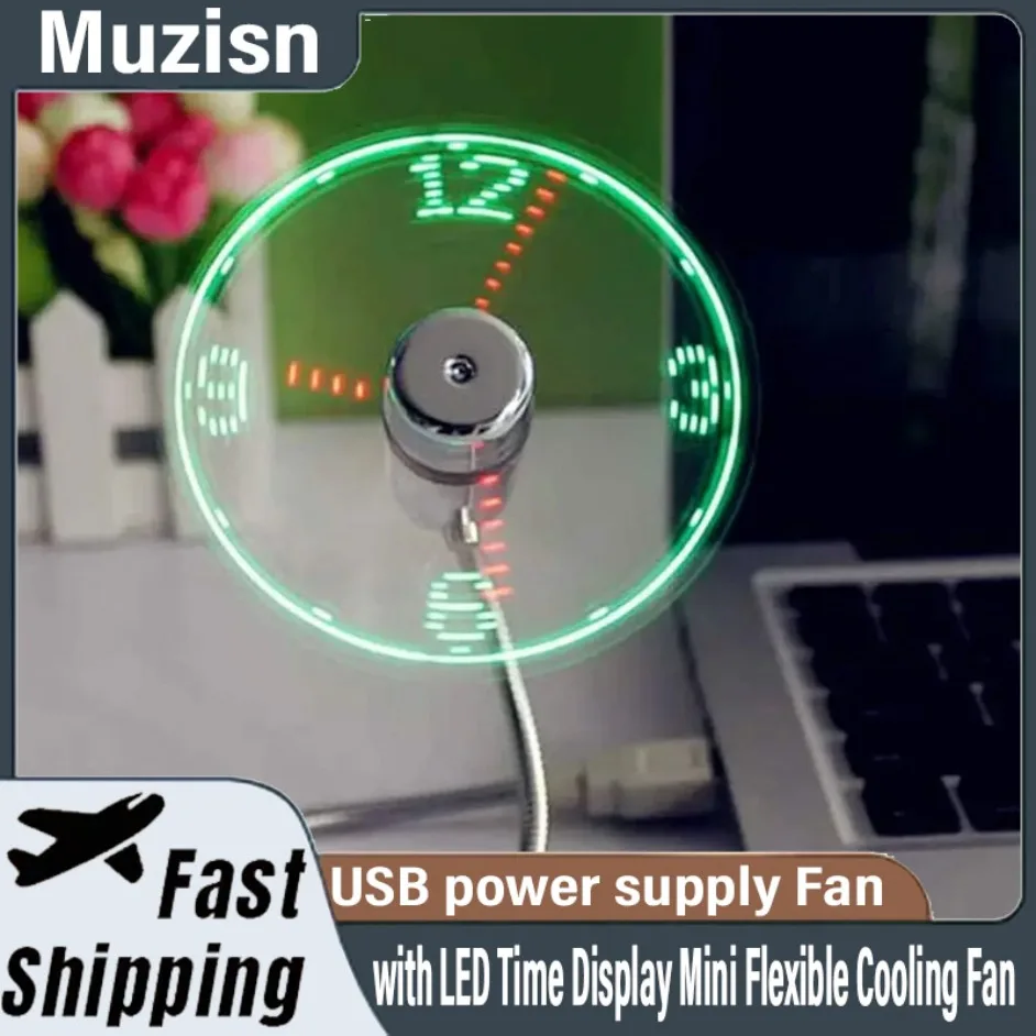 USB power supply Fan with LED Time Display Mini Flexible Cooling Fan Is Very Suitable for Desktop Computers Laptops Tablets