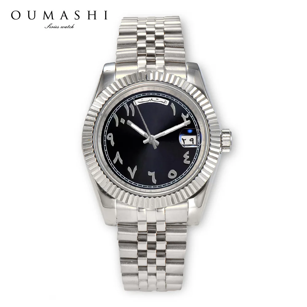 40 ミリメートルメンズ腕時計アラビア文字ミヨタ 8285 ムーブメント腕時計ステンレス鋼サファイアガラス防水自動機械式時計