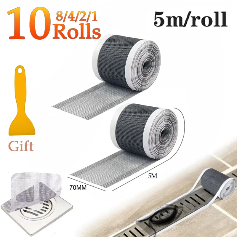 1-10Rolls Disposable Shower Drain Sticker Self Adhesive Hair Catcher for Bathroom Sink Tub Drain Cover Anti Clog Drain Filter