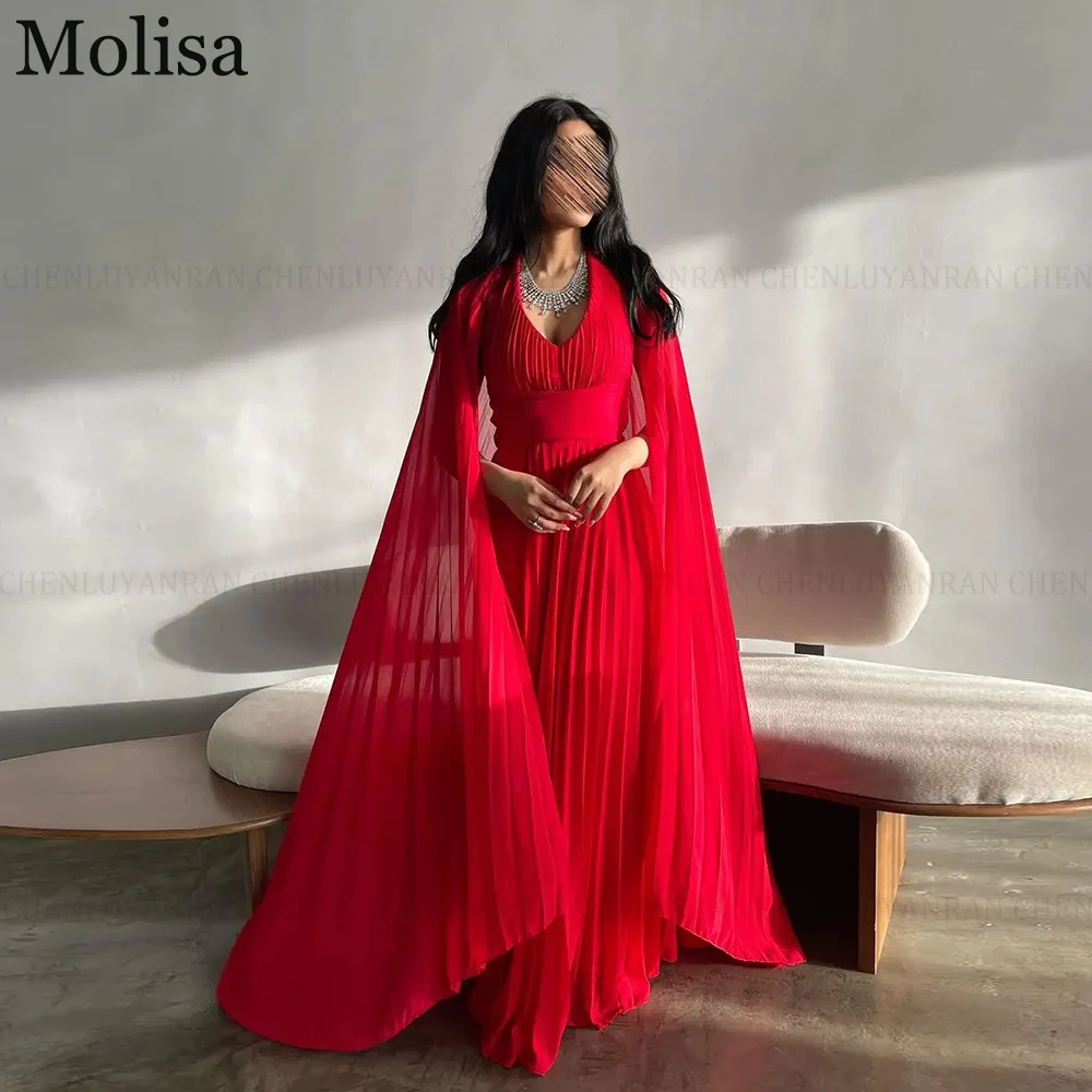 

MOLISA Red Chiffon Formal Occasion Dresses A-Line Deep V-Neck Sexy Prom Dress Pleated Floor-Length Evening Gowns فساتين الحفلات