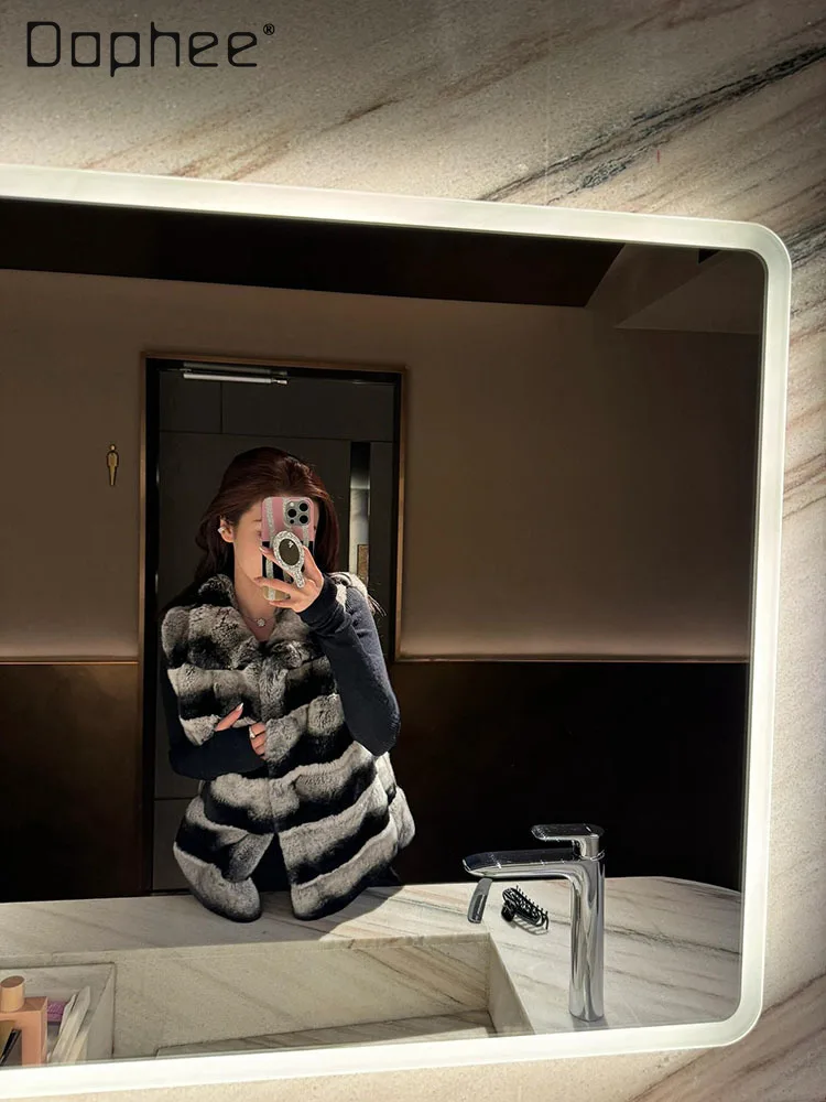 Autumn Winter New High-end Fashion Eco-friendly Rex Rabbit Fur Vest Women Korean Ins Trendy Patchwork Color Thickened Warm Vest