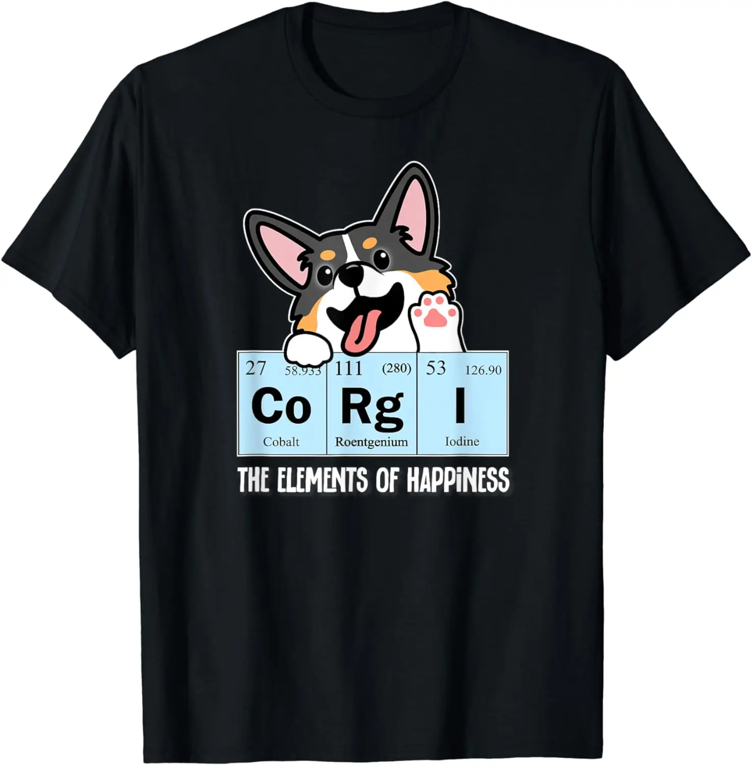 THE ELEMENTS OF HAPPINESS Printed T-shitr Cute Black Tricolor Corgi Tee Breathable and Refreshing Young People's Choice Y2k Tops