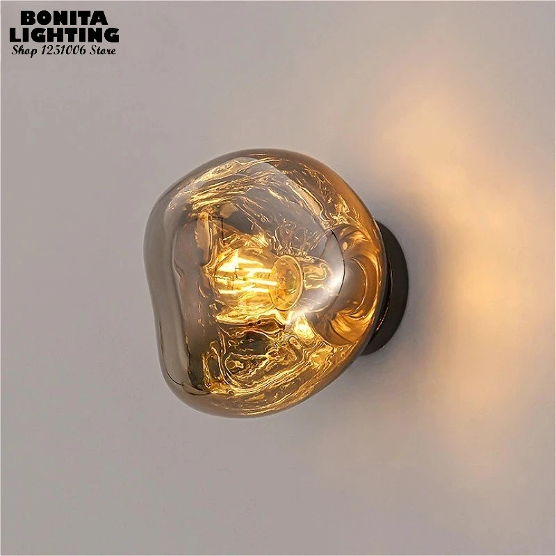 

Mid-Century Modern Chrome Wall Light - Chrome/ Smoke Grey Waterdrop Sconce with Glowing Lava Glass Texture for Bedroom Corridor