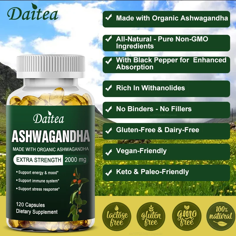 NATURAL ORGANIC ASHWAGANDHA EXTRACT - Immune, Energy, Antioxidant, Anxiety Relief and Overall Health Supplement