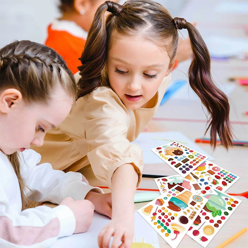 6 Sheets/Set Make a Ice Cream Candy Puzzle Stickers Children DIY Assembled Stickers Kids Gift