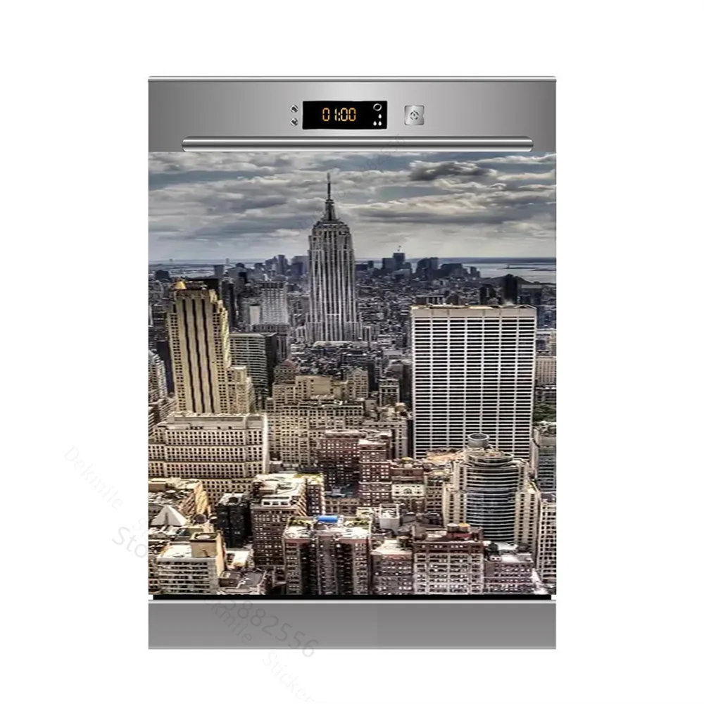 Relief Figures Dishwasher Sticker Panel Decal Vinyl Sticker Starry Mandala Architecture Wooden Door Kitchen Home Decoration