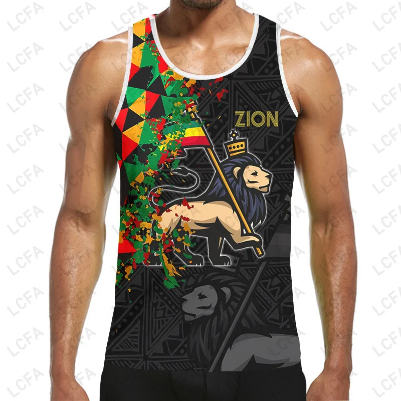 2023 Ethiopia ZION Flag Camisole Men 3D Printed Tank Top Summer Casual Sleeveless Shirts Gym Sports Oversized 6XL Sportswear