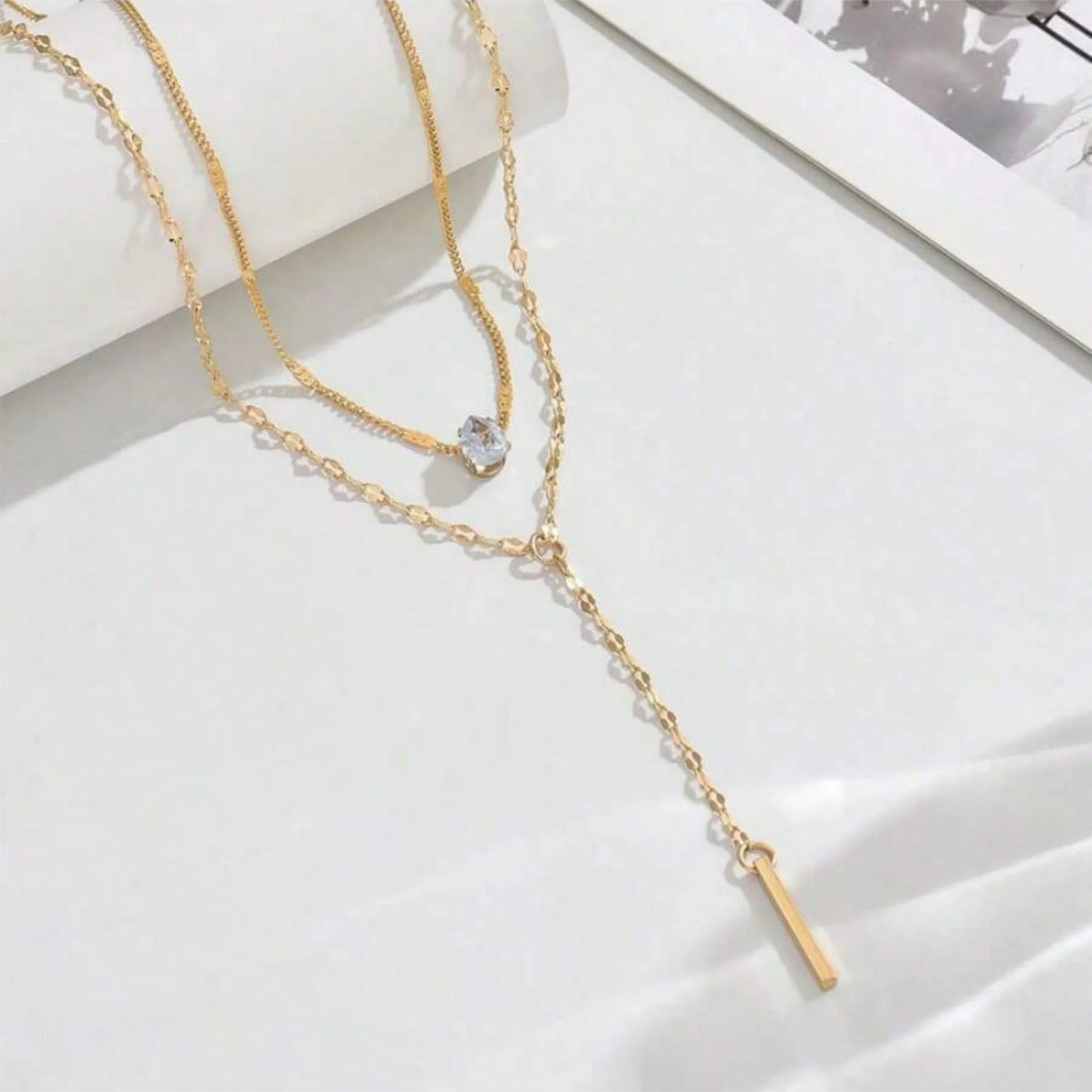 1 Juego de cadena de clavícula de doble círculo dorado, collar apilable con borlas, regalo para ella