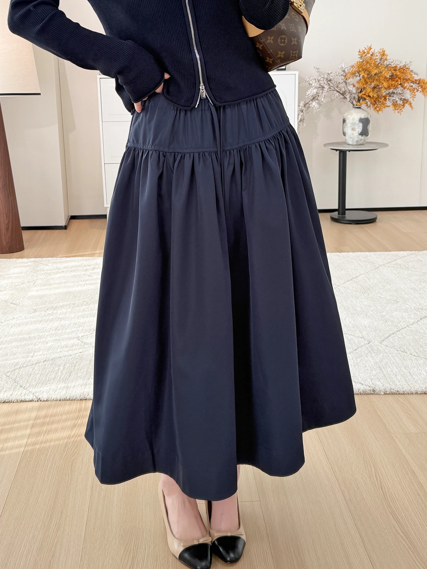 

Женская летняя юбка макси с высокой талией, А-силуэта, плиссированная, черная/синяя, в пол, для стройности