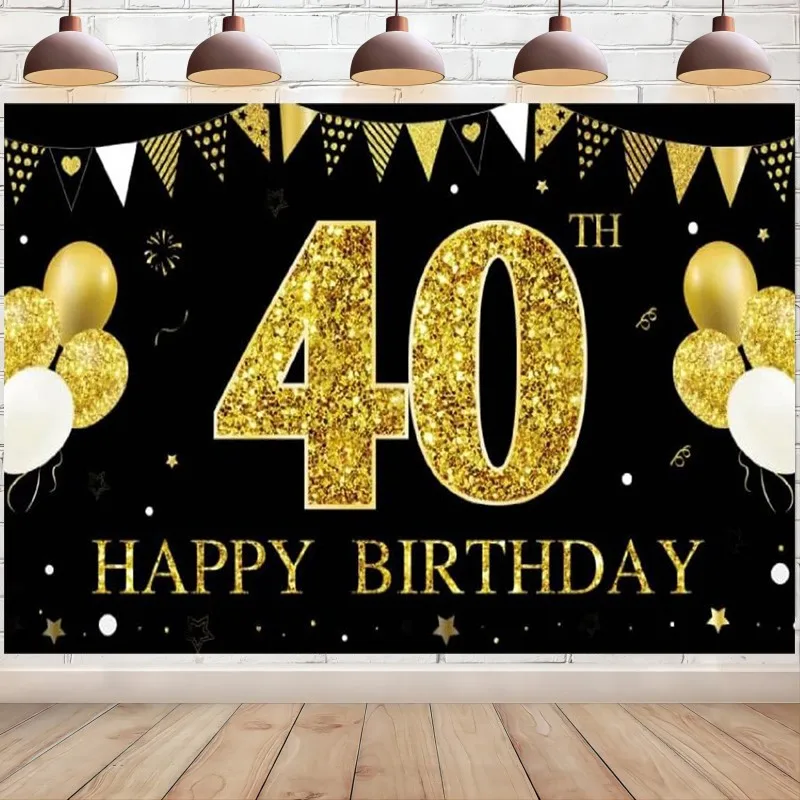 Happy 40th Birthday Backdrop Banner Decoration Set for Men Women Party Supplies Cheers to 40 Years Photo Background Photo Booth