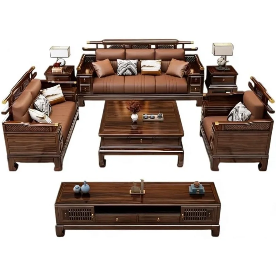 Couches for Living Room Made of Black Wood in Chinese Style, Suitable for High-End Villas, Families, Business and Leisure Offic