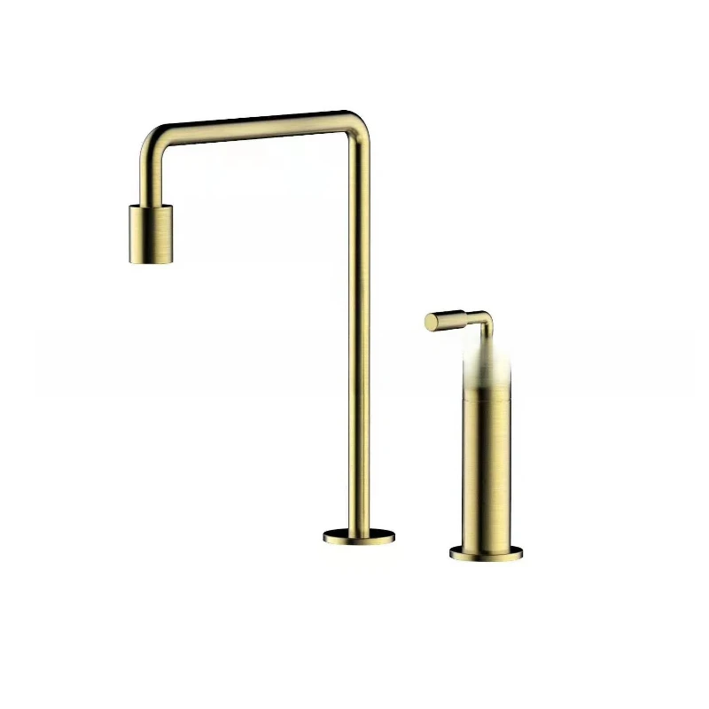 

Seven-character tube split single handle brushed gold faucet double-hole surface upper basin heightening faucet 31063