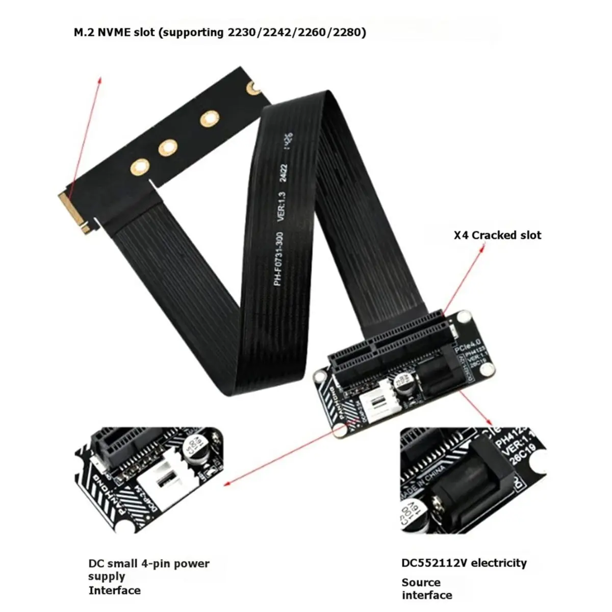 NEW FACTORY~M.2 M-Key NVMe PCIe Slot to PCIe 4.0 X4 External Graphics Card NVME to PCIE X4 Riser Cable 90 Degree Extension Cable