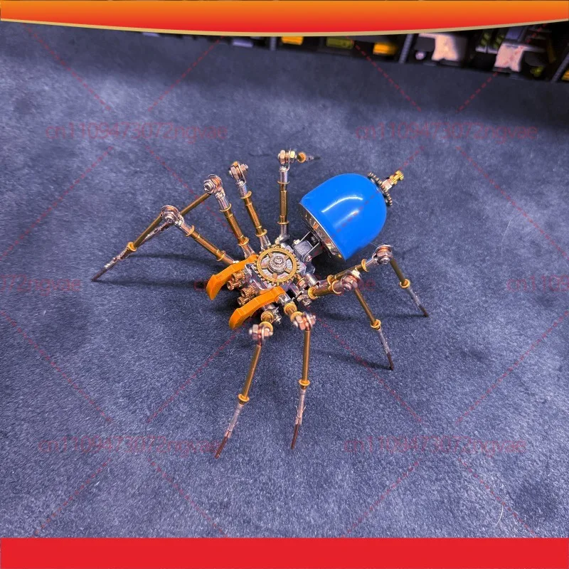 Steampunk Mechanical Fanged Spider Blue DIY Building Blocks Educational Assembly Model Desktop Ornament