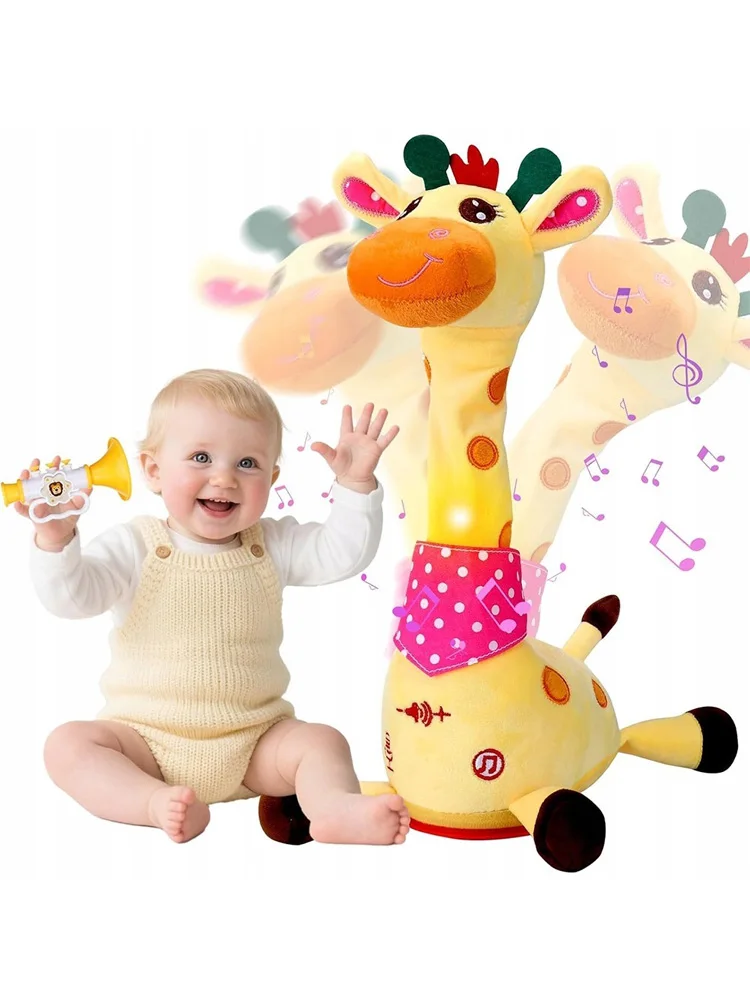 Tanzende Sprechende Giraffen-Puppe mit 10 Liedern Interaktives Plüschtier Wiederholt Was Sie Sagen Leuchtende Musikalische Elektrische Tanzende Giraffe