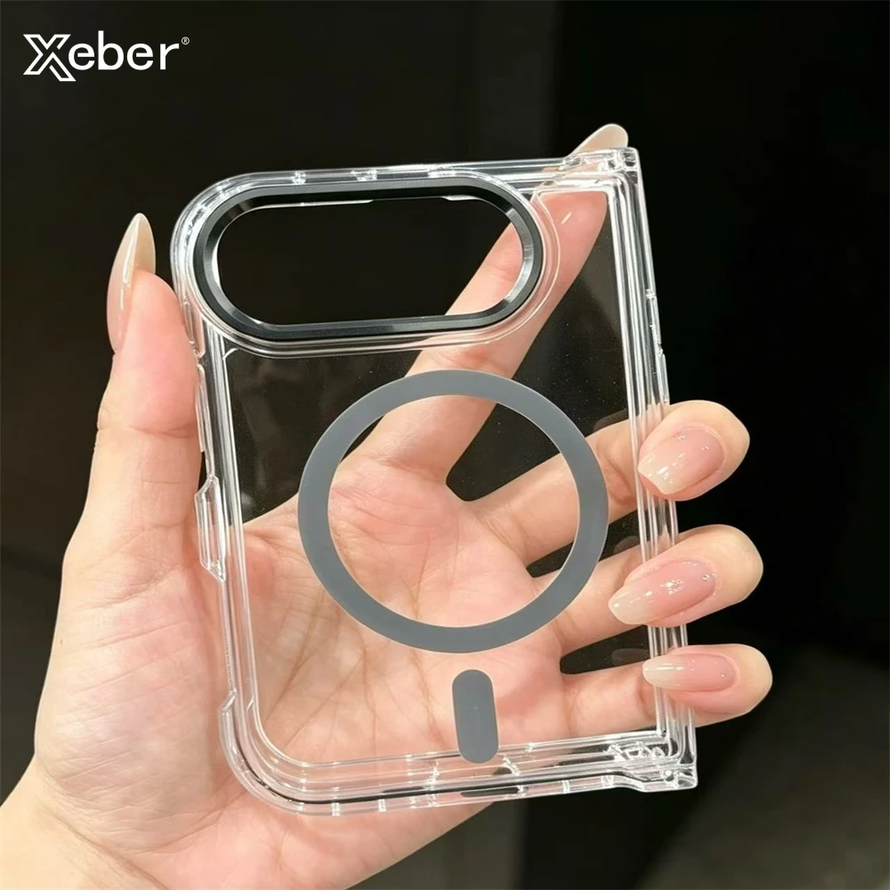 Für iPhone 18 Ultra Klare Acryl-PC-Handyhülle Transparent Magnetisch Für Magsafe Kabelloses Laden Stoßfeste Faltbare Magnetische Abdeckung