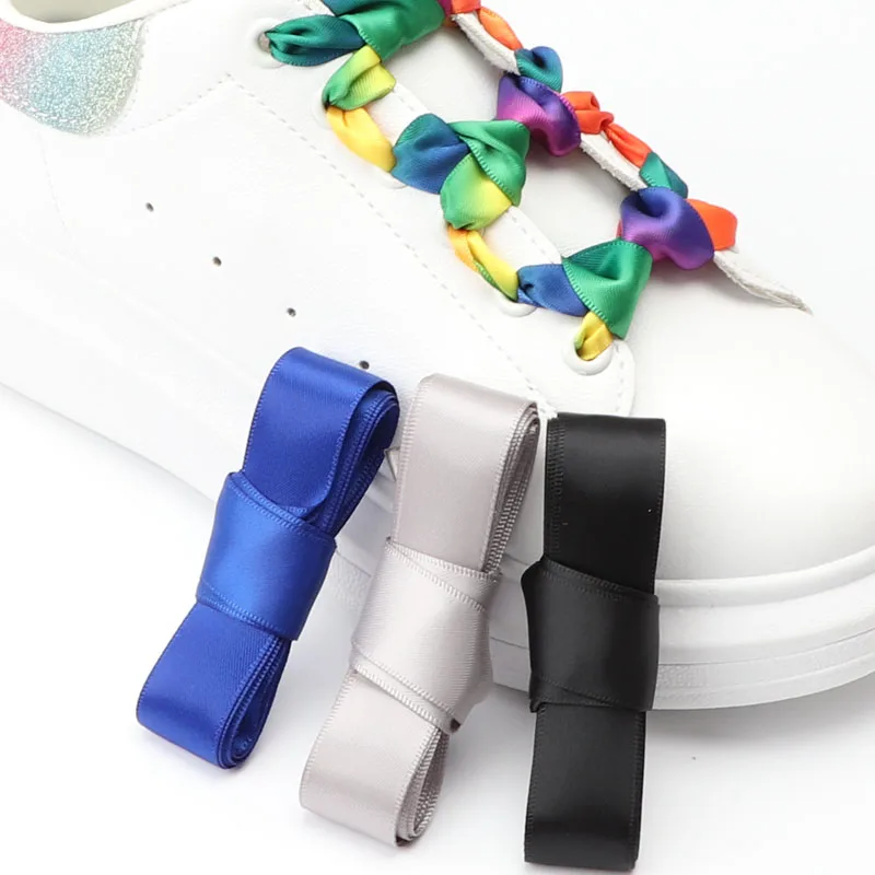 Flat Shoelaces Does Not Snag 2CM Width Silk Shoe Laces Girls Dance Shoes Black/White Shoelace Double-sided Weaving 22 Colors