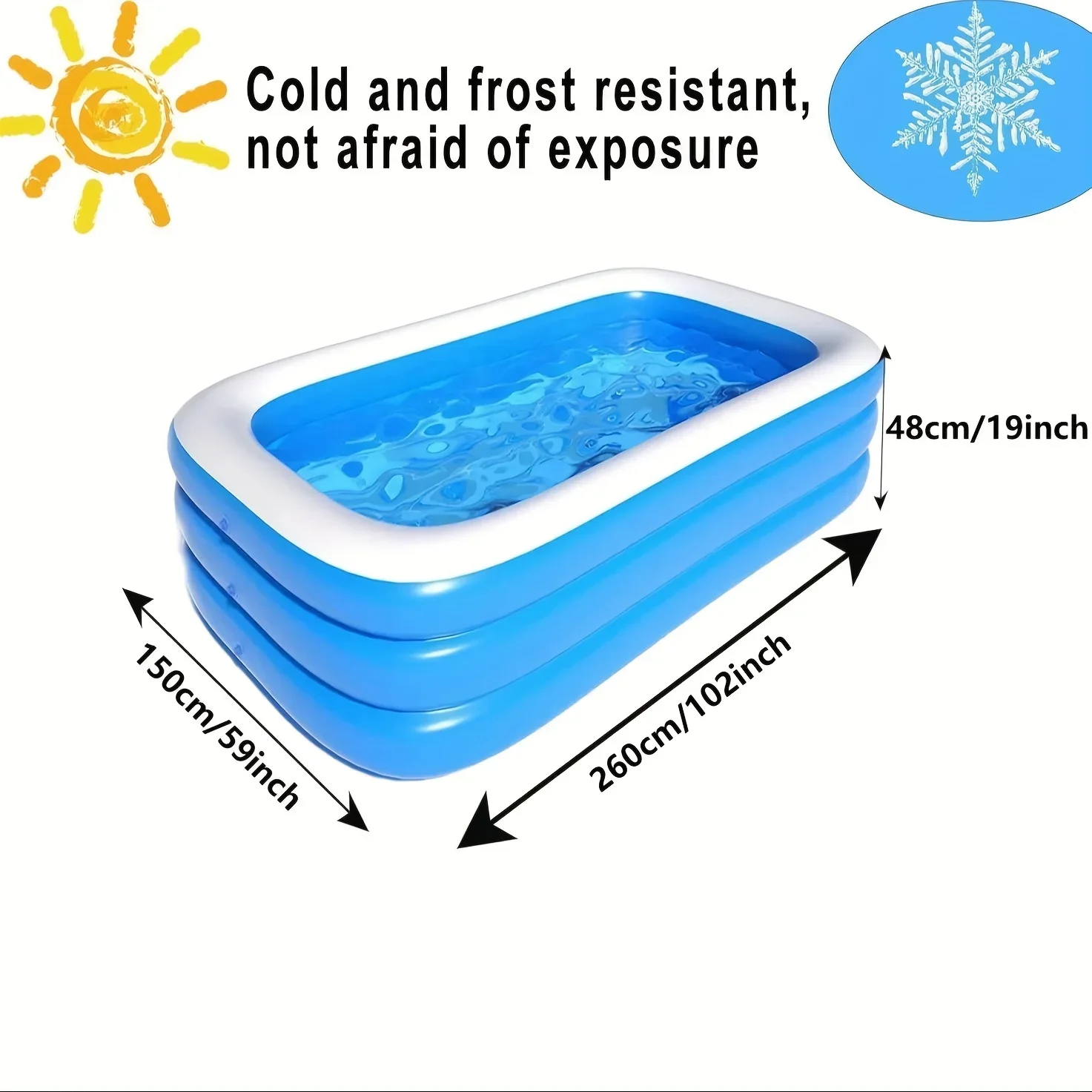 Inflatable Pool, Rectangular Inflatable Swimming Pool, Durable PVC , Inflatable Pool for Indoor and Outdoor Summer Fun Pool toys