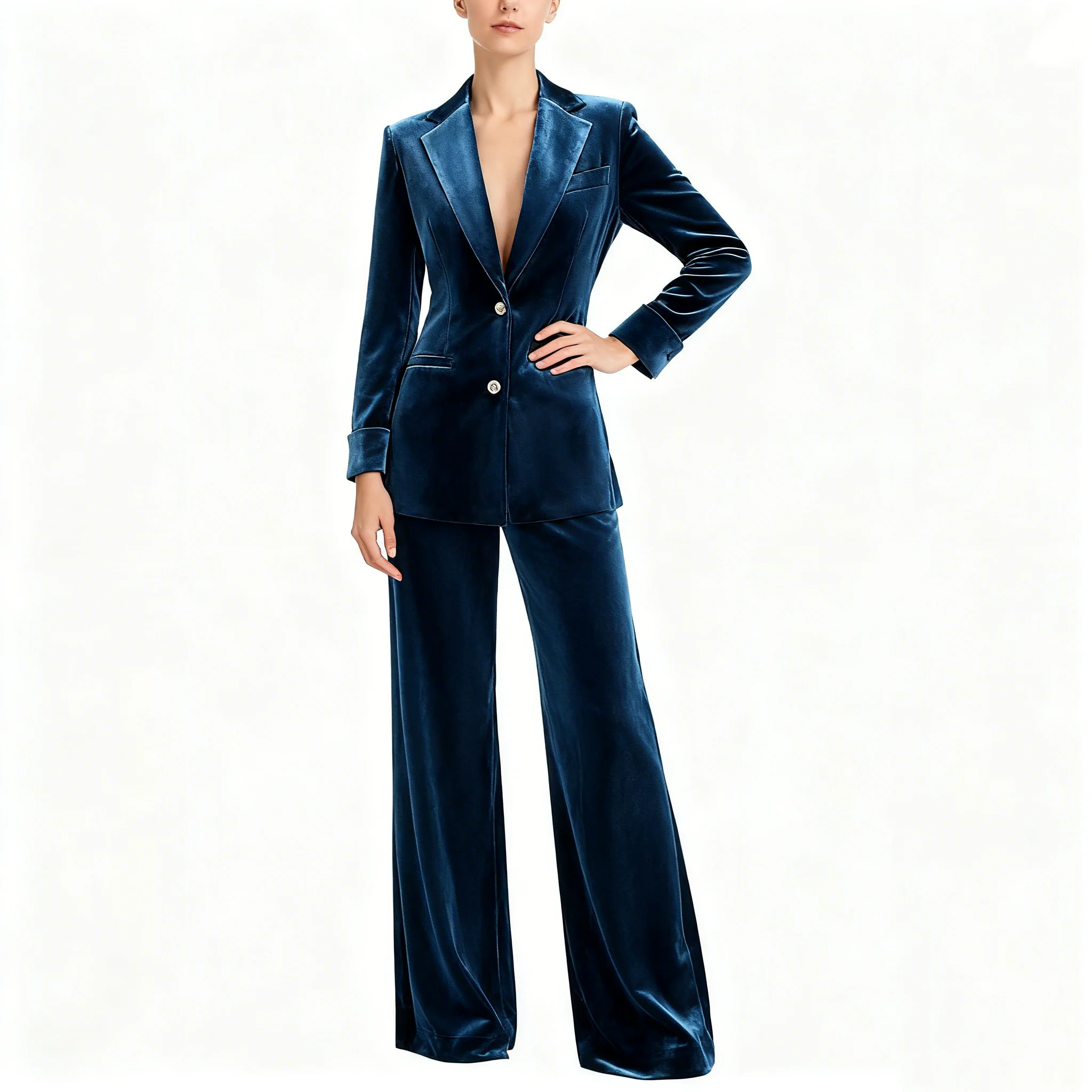 

Женский темно-синий бархатный пиджак, однобортный, для официальной вечеринки