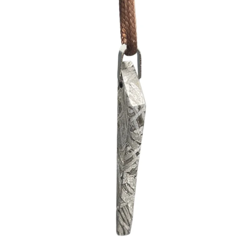 Slim Long Triangle Muonionalusta Iron Meteorite Pendant Natural Widmanstätten Pattern Braided Cord Necklace LK473