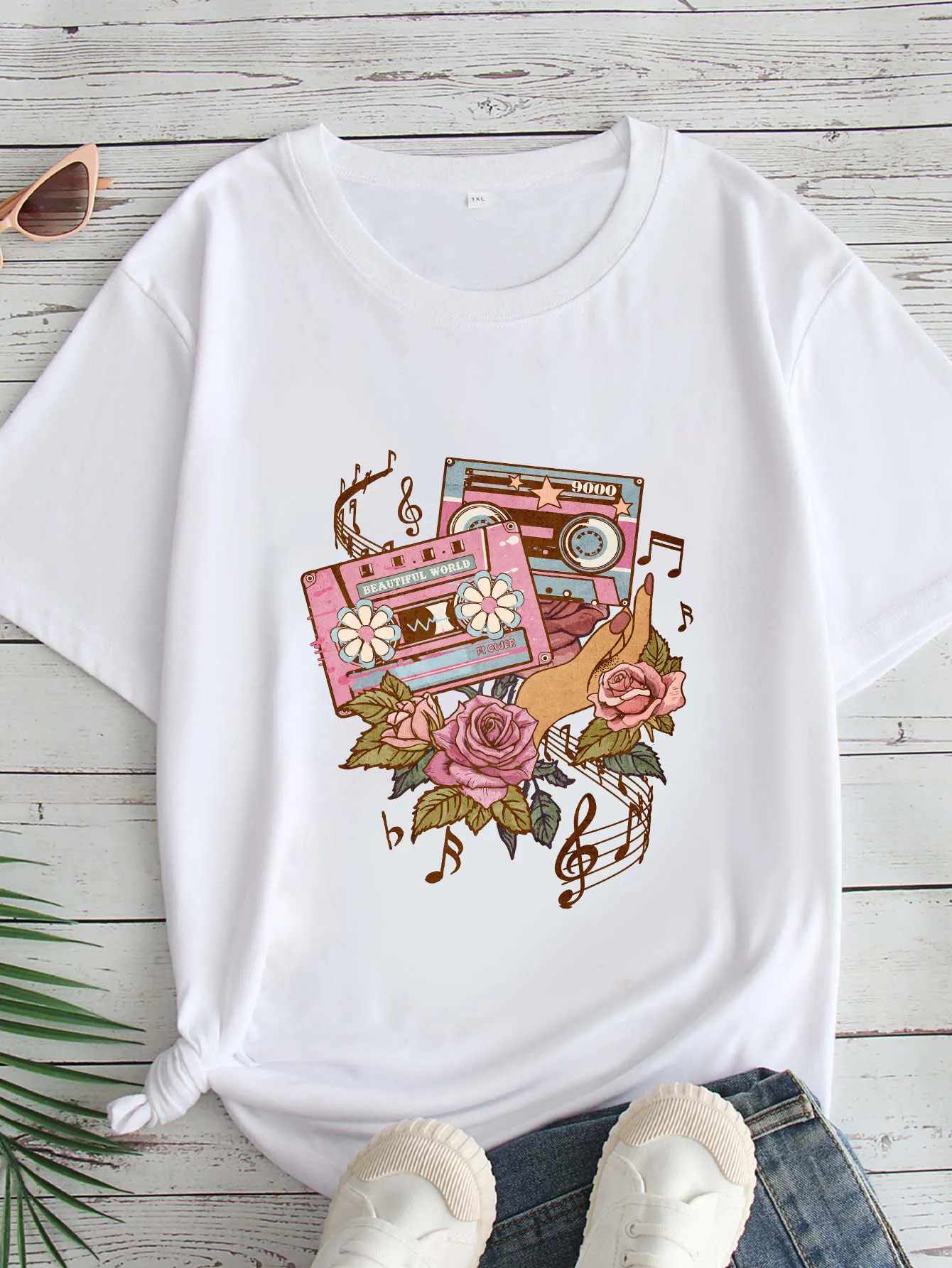 

Женская футболка большого размера с принтом, круглым вырезом и короткими рукавами, размеры 1-7XL, удобный повседневный топ в европейском стиле