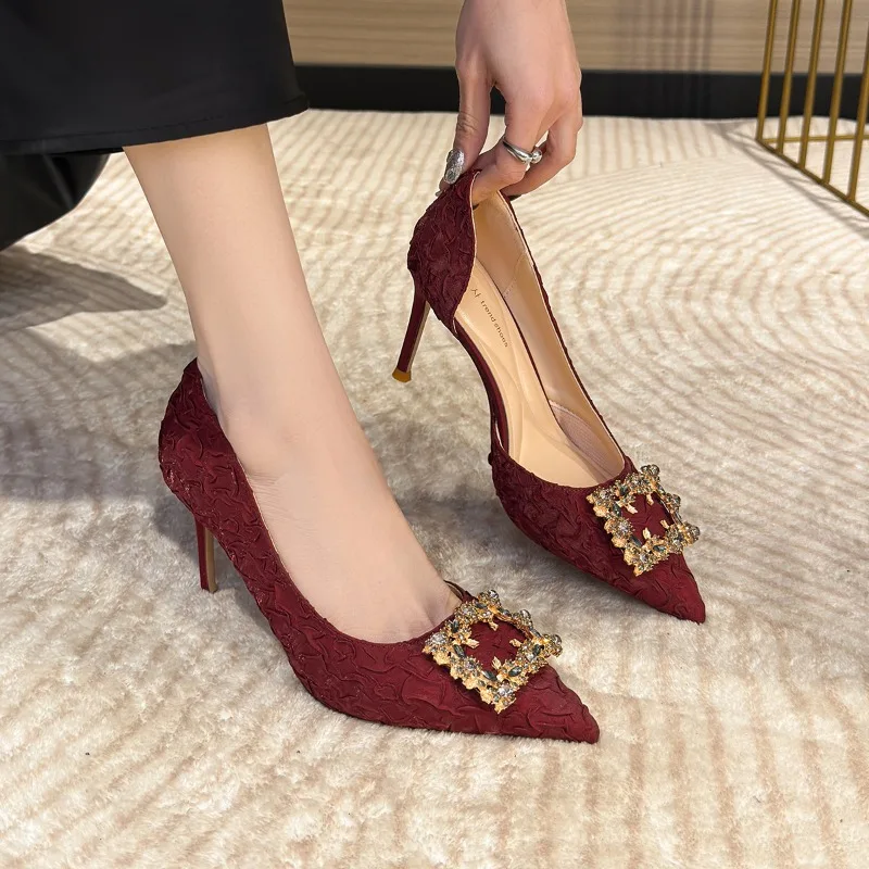 

Женские туфли на высоком каблуке с острым носком для весны и лета, люксовые, премиум-класса, брендовые туфли-лодочки на каблуке, Zapatos De Mujer