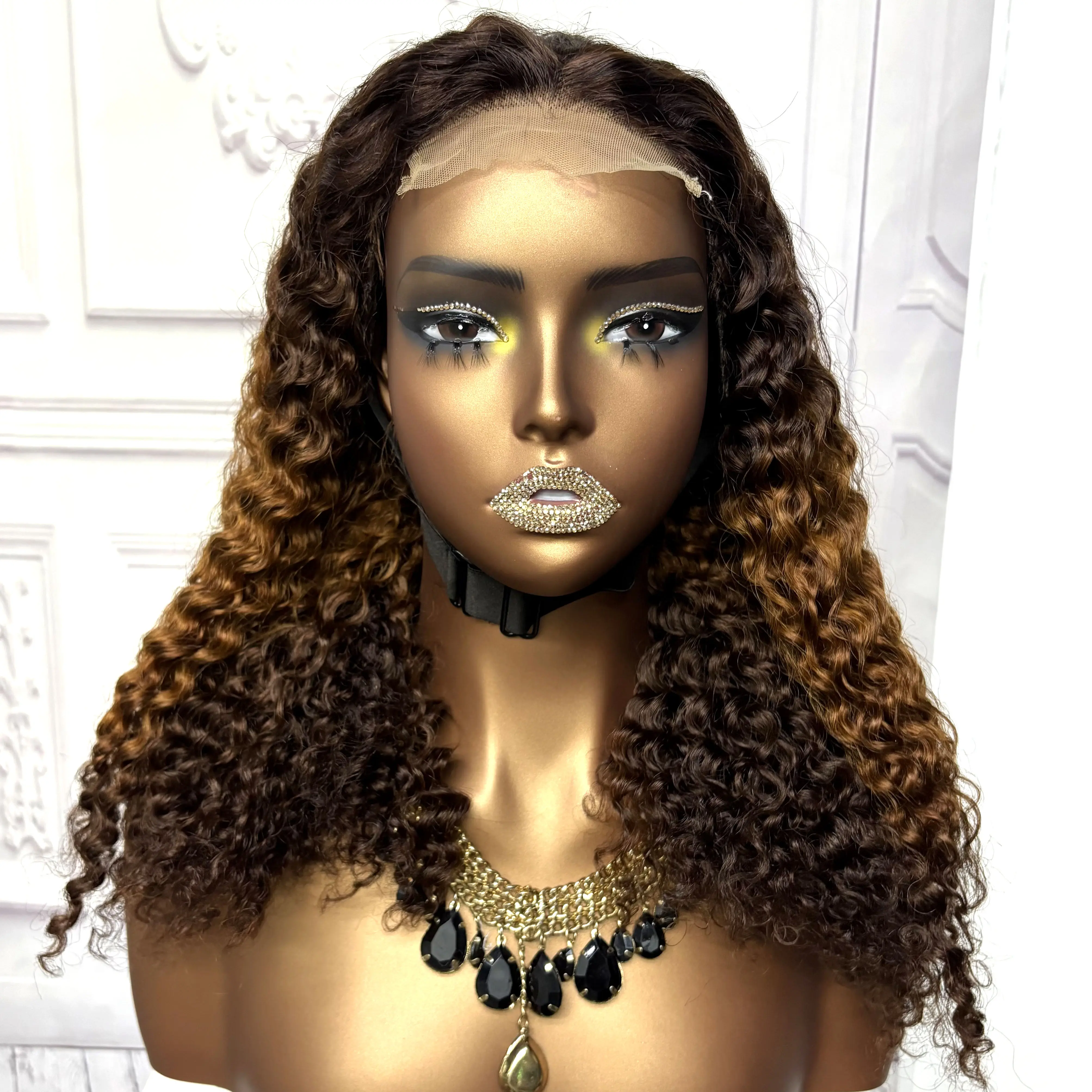 22Inch Highlight Water Wave Human Hair Wig 280% Density 4x4 Lace Closure Colored Deep Wave Curly Remy Hair Wigs For Black Women