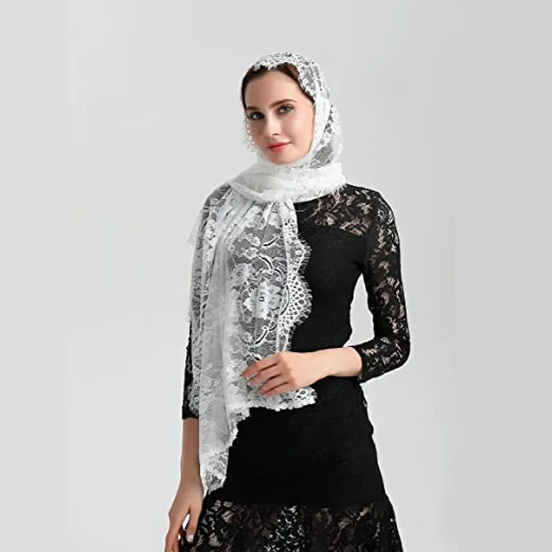 

Кружевная вуаль-мантилья для церкви, испанская мусульманская головная утварь, кружевная шаль, шарф для женщин, католическая вуаль для часовни для свадьбы, невесты